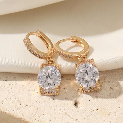 White Zirconia Dangle Earrings for Women 2025 New Fashion Golden Drop Earring Lady Jewelry Wedding Party Accessorie