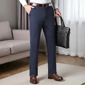 Men's Summer Pants Thin Straight Stretch Casual Pants with No Trace No Ironing Fabric Silky and Cool Feeling