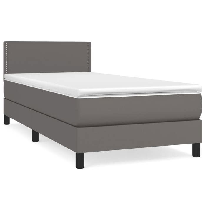 3141045 vidaXL Lit à sommier tapissier avec matelas Gris 90x200 cm Similicuir