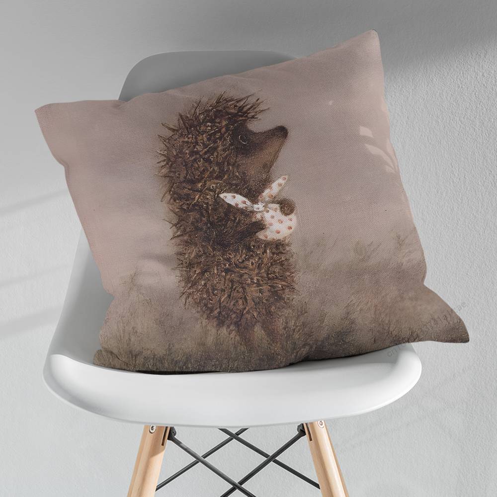 Retro Vintage Hedgehog Pillowcase for Sofa Room Office Decor Printing  Merchandise AllMatch Cushion Cover