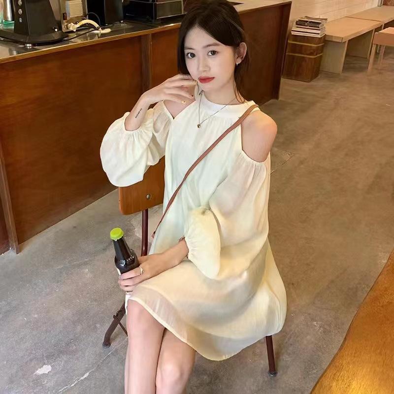 French design high-end fairy dress first love off-the-shoulder neck dress women's short skirt coffee break summer women's clothing