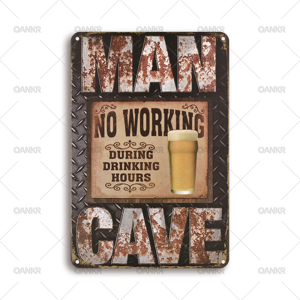 

Vintage Art Beer Poster Metal Tin Sign Man No Working During Drinking Hours Cave Metal Signs for Pub Bar Home Wall Decor 20x30cm（7.8x11.8inch）