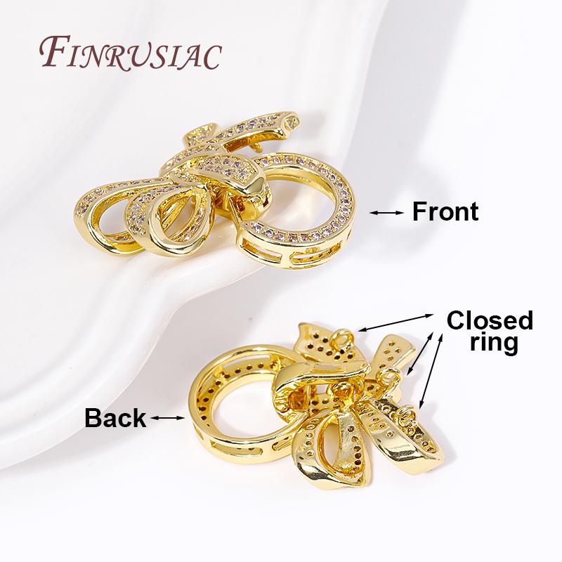 Fashion DIY Jewelry Connector Clasps 18K Gold Plated Brass 3 Rings Bowknot Bracelets Clasps Fastener Components Accessories