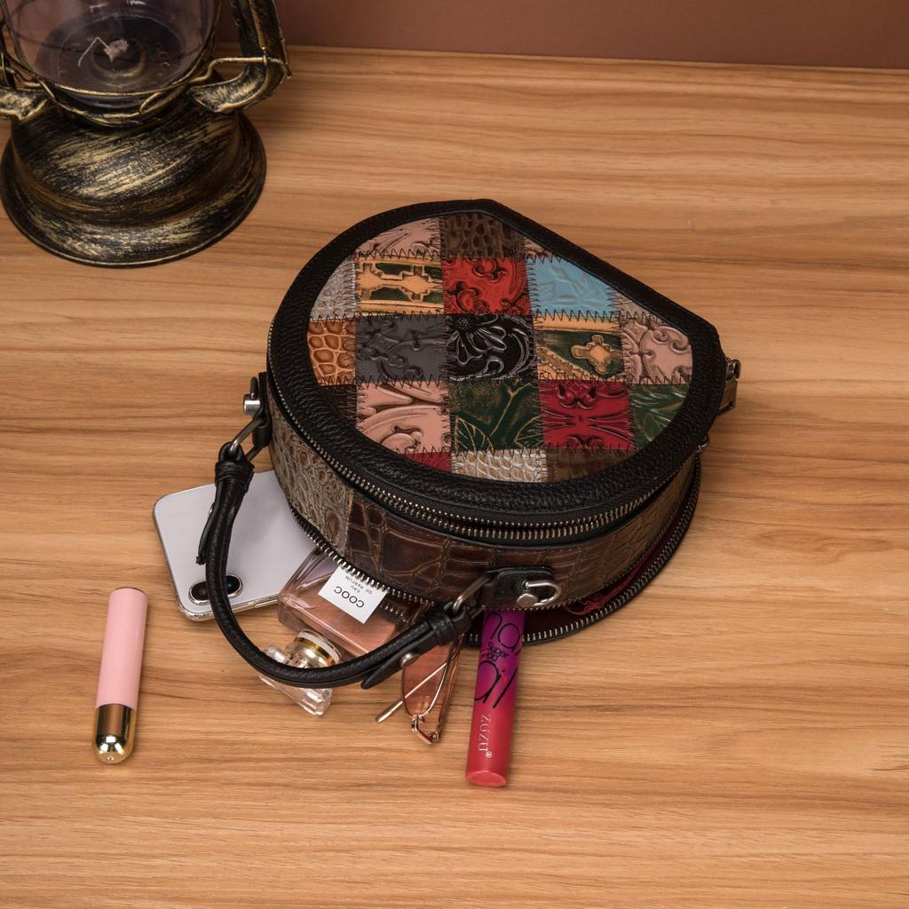 New European and American Retro Women's Bag with Top Layer Cowhide, Fashionable and Casual Splicing, Women's Handbag, Single Shoulder Crossbody Bag