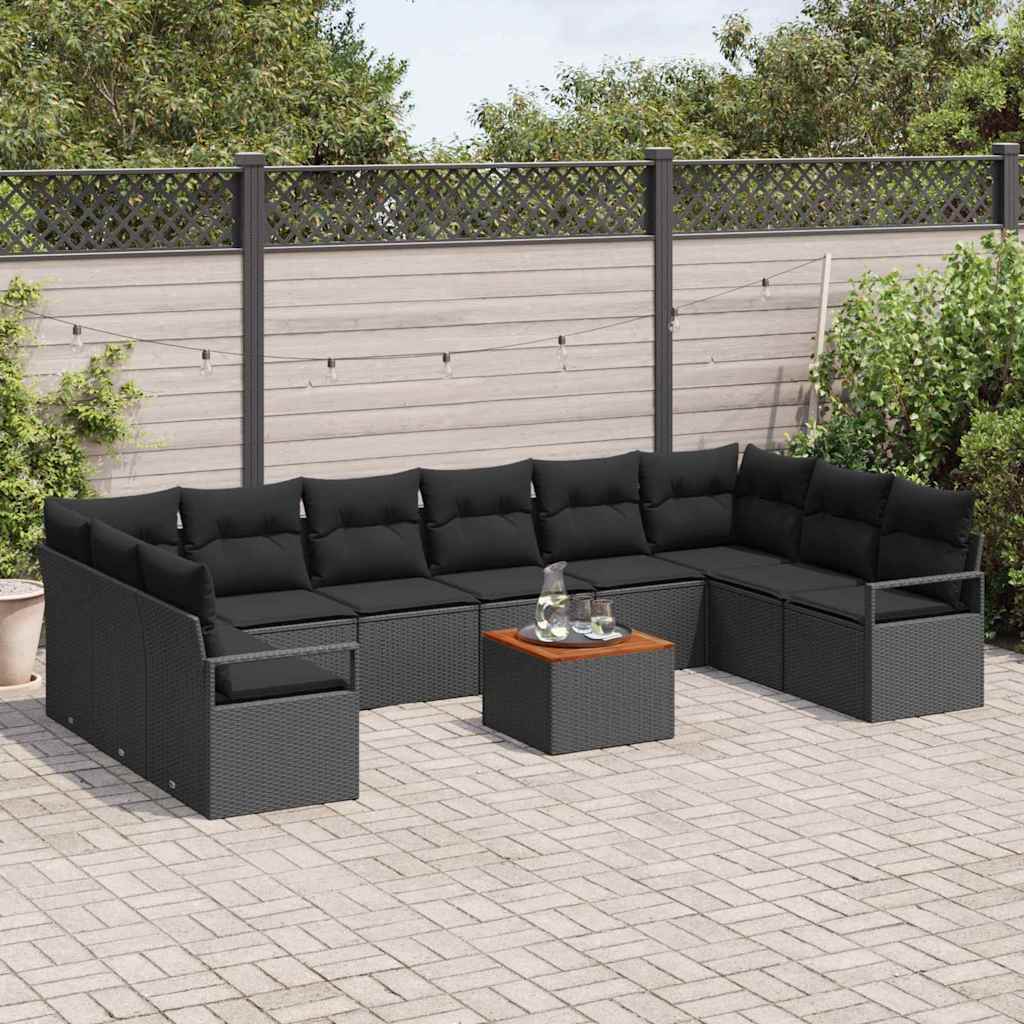 Garden Sofa Set with Storage 11 pcs Black Poly Rattan