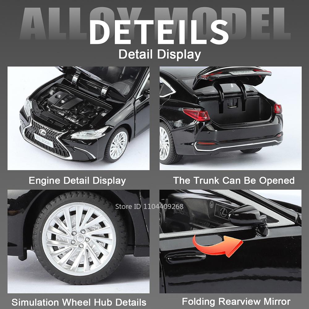 Scale 1:24 ES300H LM300H Car Model Toy Sound Light Pull Back Doors Opened Sports Cars Models Holiday Gifts for Children