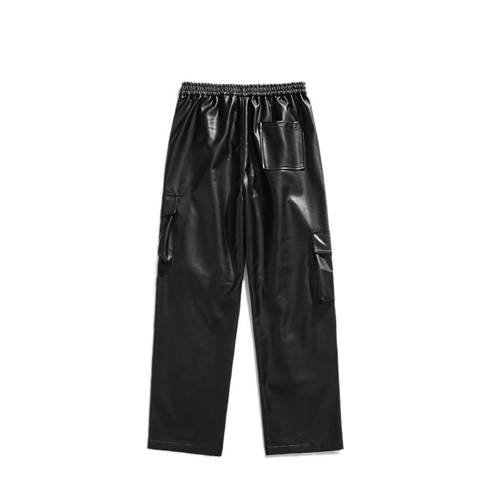 Men's Autumn West Coast Hip-Hop Punk Multi-Pocket Leather Pants