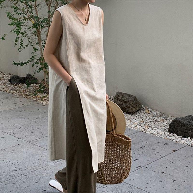 

Sleeveless Minimalist V-neck Vest Dress Sleeveless Minimalist V-neck Vest Dress Apricot color XL