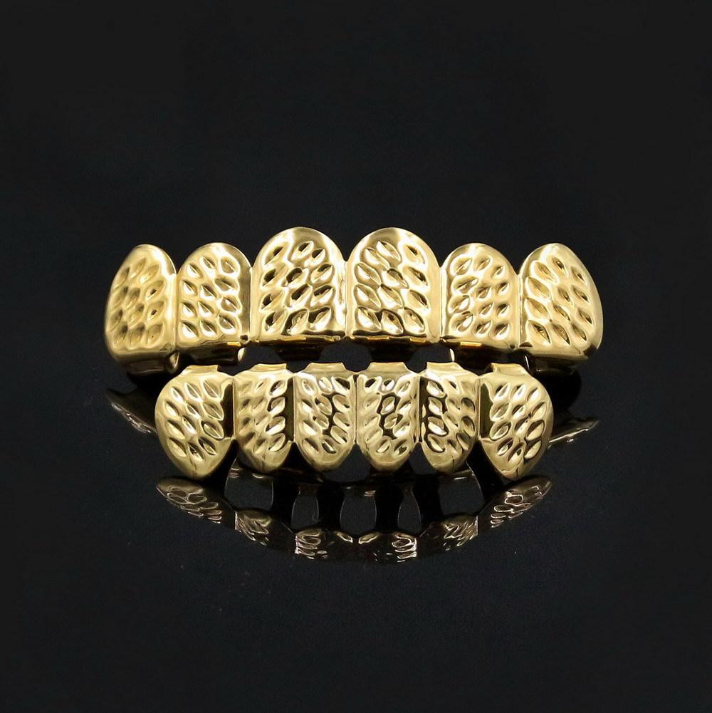 Hip Hop 18k Real Gold Color Plating Brass Glossy Grillz Jewelry