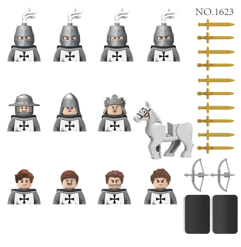 Military Building Blocks Medieval Solider Figures Gifts Toys Weapons Shield Holy Roman Saint Lazarus Jerusalem Knight Legion MOC