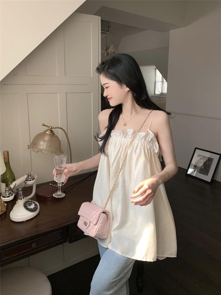 French sweet and gentle wind doll shirt women's summer wear sling vest loose niche design sleeveless top