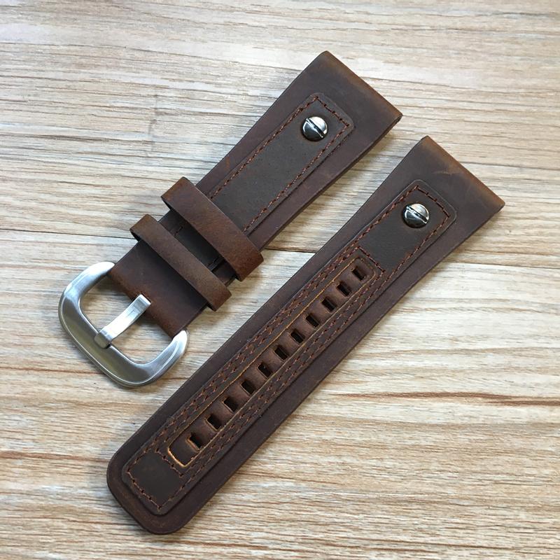 Handmade Personality 28mm Black Brown Calf Genuine Leather Wrist Watch Band For Seven Friday Strap Belt Bracelet With Rivet