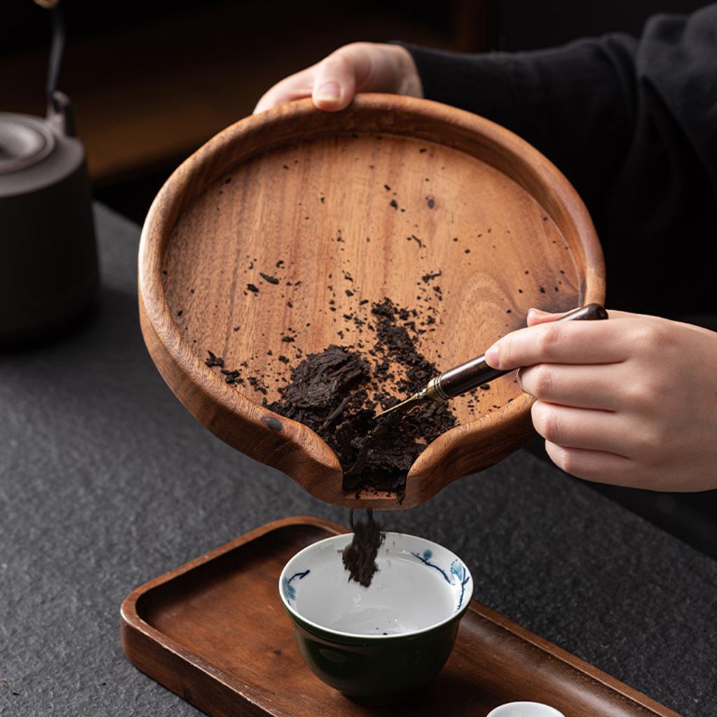 Wooden Tea Tray with U Shaped Opening Multifunction Round Wooden Serving Plate Tray for Tea Fruit