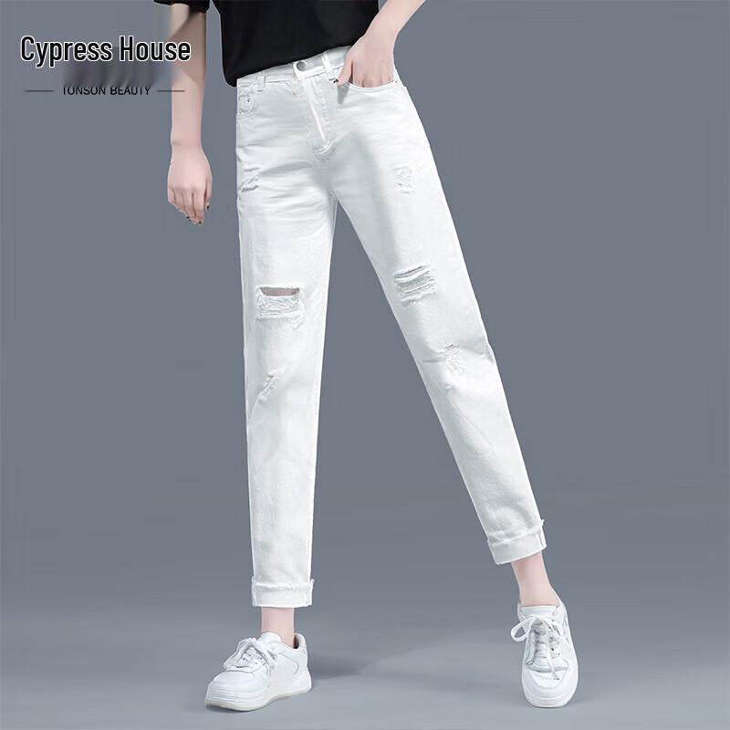 Women s Ripped Rolled Cuff High-Waist Harem Jeans XXL