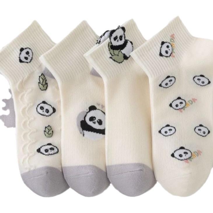 Damen Niedliche Cartoon Panda Low-Top Socken - Frühlings- & Sommeredition, Bequeme Weiße Kurze Socken für Studentinnen