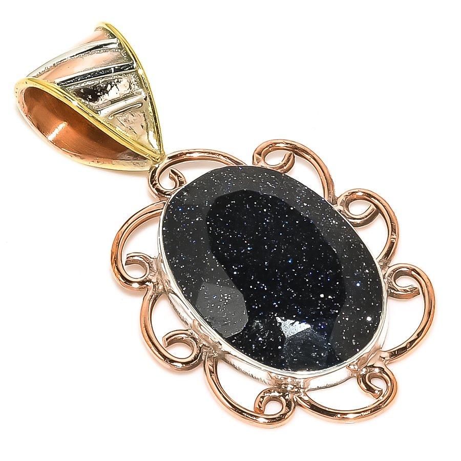 

Natural Blue Sunstone Two Tone 925 Solid Sterling Silver Gift Pendant 1.50 W7h27