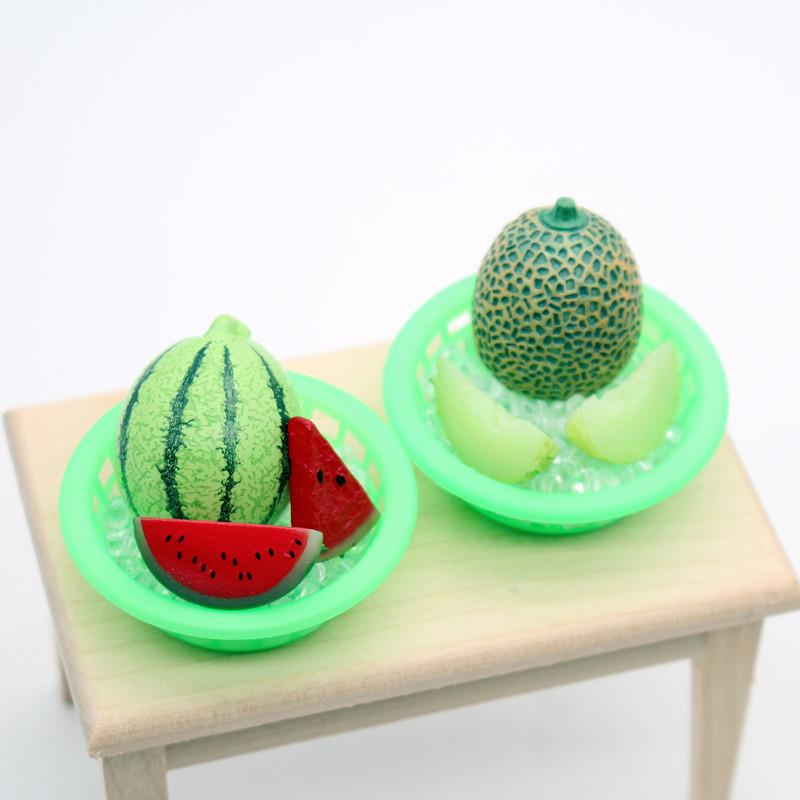 1/12 Dollhouse Simulation Iced Watermelon Cantaloupe Model Dollhouse Mini Fruits Toys Dolls House Kitchen Accessories