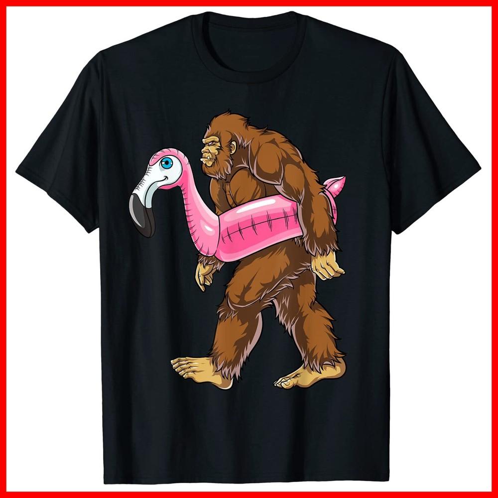 Pool Party Bigfoot Flamingo Sasquatch Pink Float Black Cotton T-Shirt Unisex T-Shirt XL