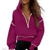 Women's Hood Neck Long Sleeve Half Zip Cropped Hoodie Loose Fit Casual Sweatshirt
