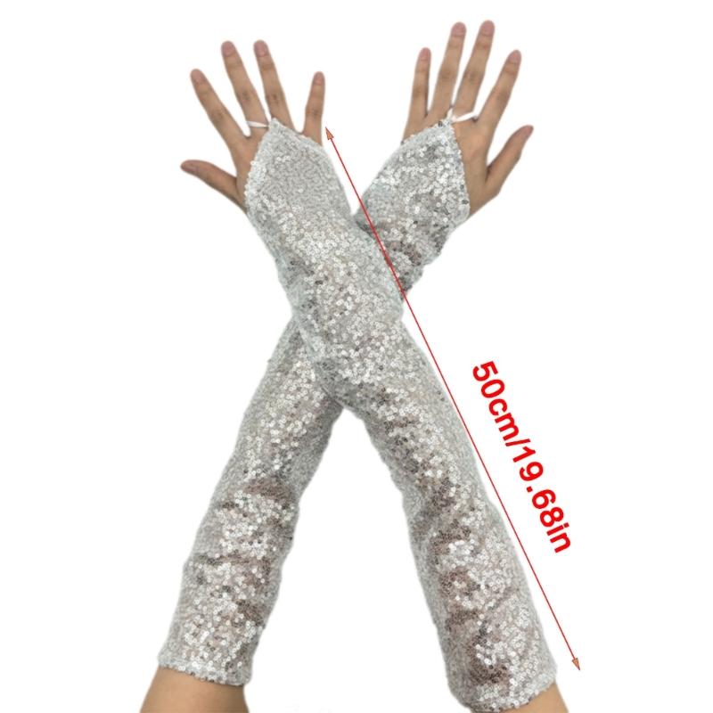 1pair Reflective Sequins Gloves Glitter Long Gloves Comfortable Breathable Glove for Costume Parties