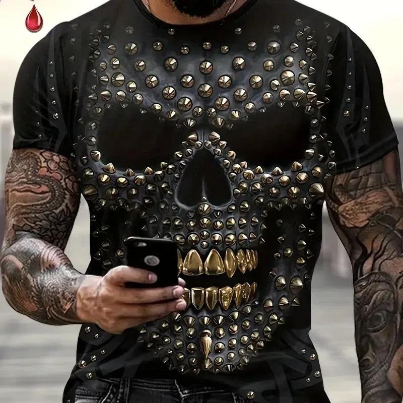 Tričko Lebka Pánské retro High Street 3D tisk Krátké rukávy Letní Pánské tričko Vintage oversized tričko pro muže Tričko Street Top