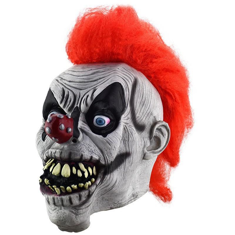 Thrilling red-haired clown mask, perfect for Halloween, creating a spooky and humorous atmosphere, ideal for pranks and funny costumes, made of latex