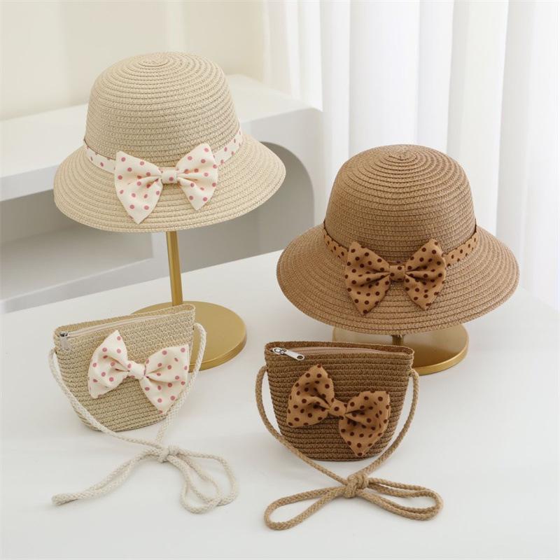 Strawberry Straw Sun Cap for Kids Baby Girl Outdoor Summer Casual Beach Holiday Cartoon Shoulder Bags Child Mother and Daughter