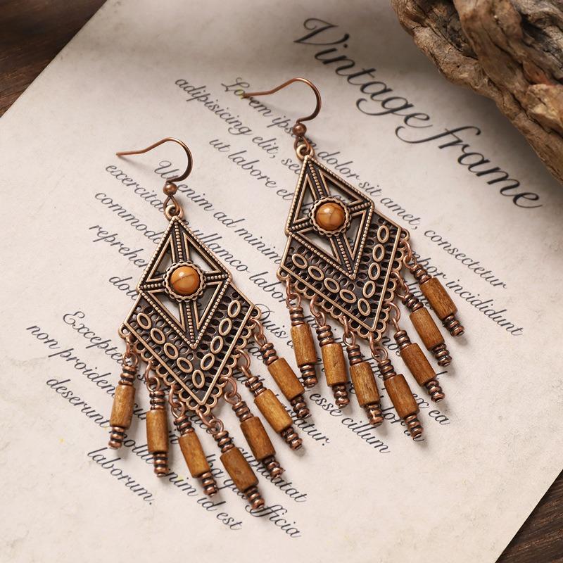 Pendientes bohemios vintage diseño nicho pendientes largos con flecos pendientes de vacaciones mujeres