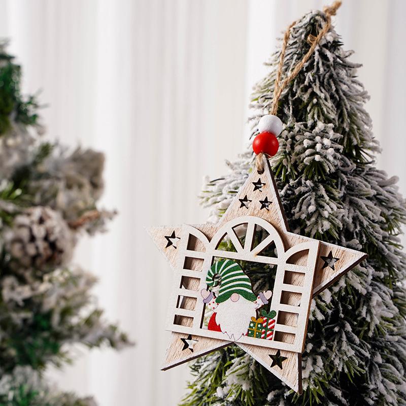 New Wooden Christmas Tree Decorations: Santa, Old Man, Snowflake, Faceless House Pendant.