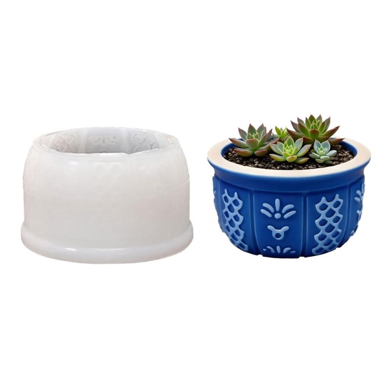 

Creative Round Flower Pot Silicone Mold With Textured Design For DIY Home Gardening Durable Food Grade Heat Resistant