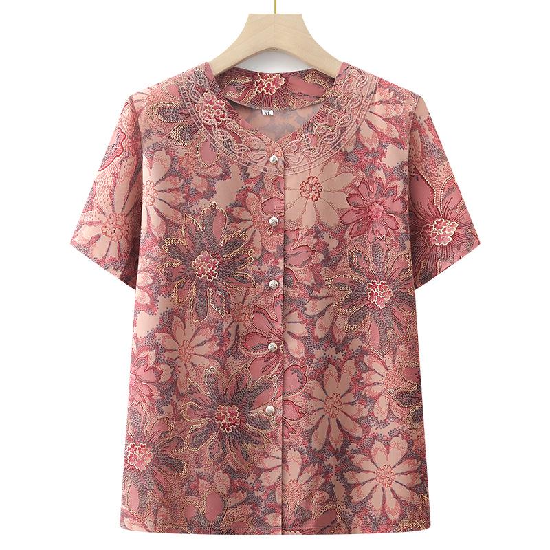 Grandma's Summer Clothing Set: Short-Sleeved Shirt & Cardigan for Middle-Aged Women