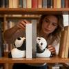 2pcs Cute Panda Bookends Resin Animal Book Ends For Shelves Desk, Home Office Library Decor, Desktop Bookshelf Organizer