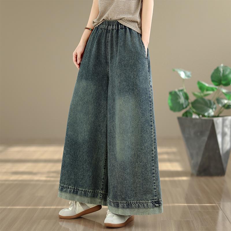 Taglie forti Vintage vita alta casual larghi Donna primavera estate autunno jeans denim gamba larga Pantaloni