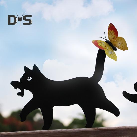 Zahradní cedule s kočkami, kovové sochy s černými siluetami koček, odpuzující ptáky, venkovní dekorace, cedule s kočkami pro matky a děti, dekorace na dvůr a trávník.