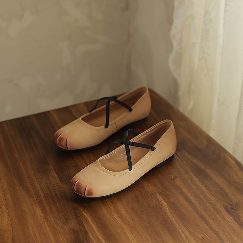 Krazing Pot Nubuck Fashion Spring Size 42 41 Beauty Flat with Women Round Toe Shoes Ballet Dancer Shallow Flats