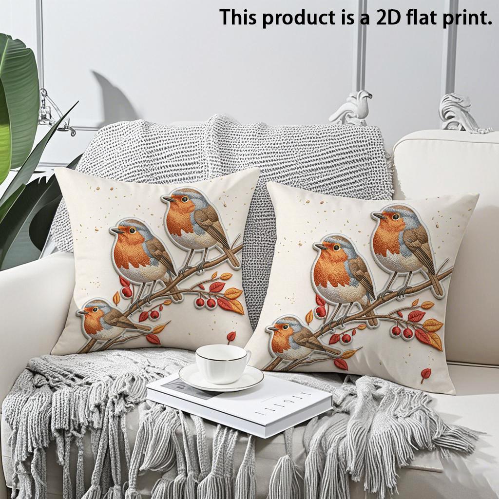 

2pcs Autumn Robin Bird Throw Pillow Covers Rustic Farmhouse Decor Cushion Cases for Sofa Couch 45x45cm-2pcs
