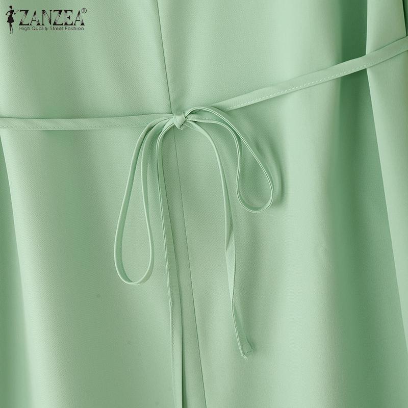 ZANZEA Women Casual V-Neck Solid Color Short Sleeve Summer Dress