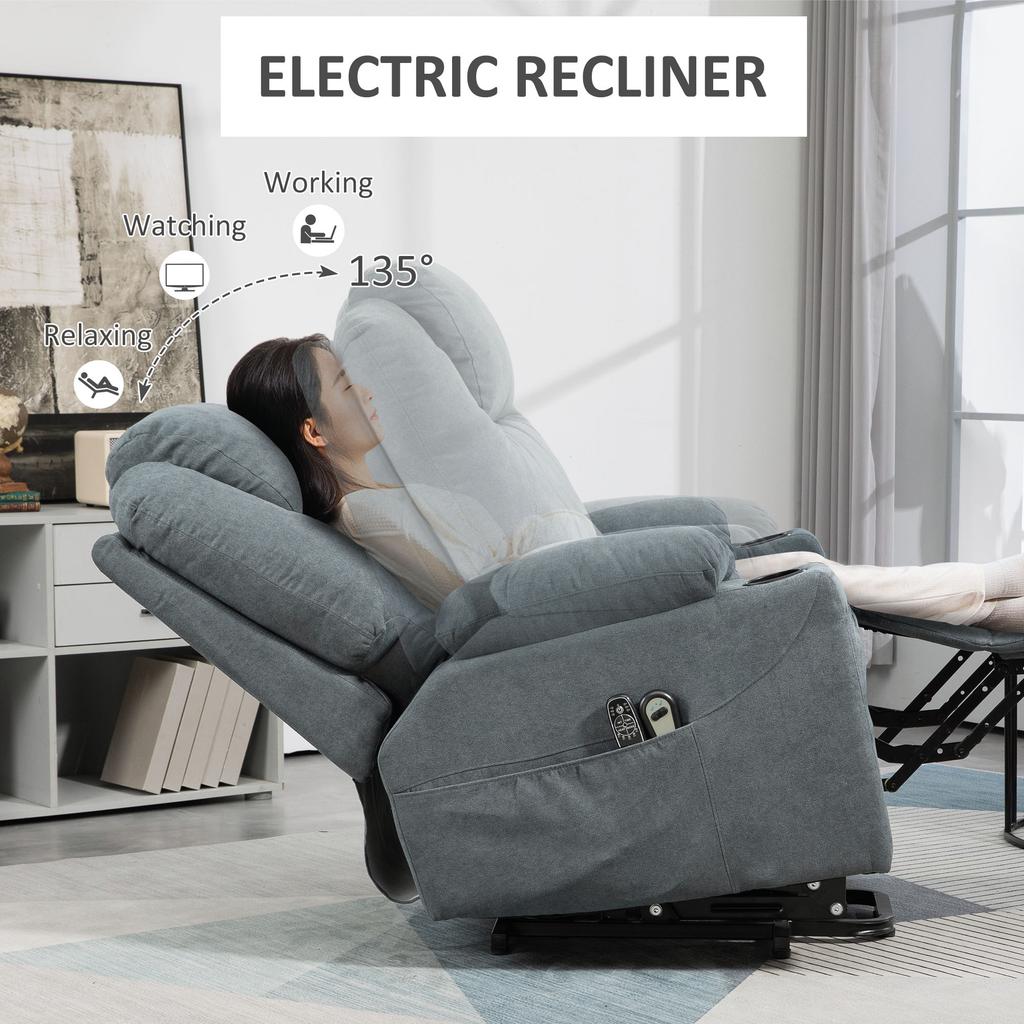 Power Lift Recliner Chair with Pocket Spring, Electric Lift Chair with Wide Backrest, Grey