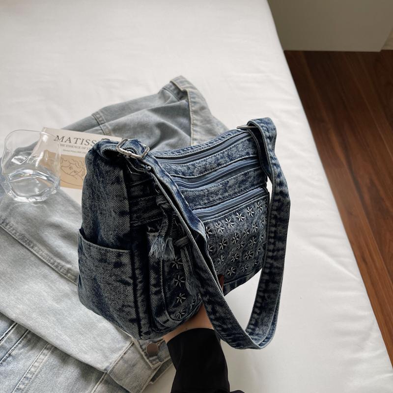 Women's Crossbody Bag Denim Bag Commuter Solid Color Shoulder Crossbody Bag