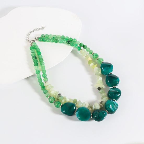 Doppellagige Kieskette, Halskette mit verstellbarer Kettenlänge, Mehrschichtige klobige grüne Perlenkette Schmuck für Damen