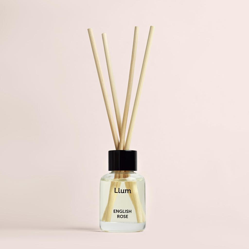 Llum English Rose 30ml Reed Diffuser Set | Premium Room Freshener for Living Room, Washroom, Bedroom, Office | Organic, Toxin Free Home Frag