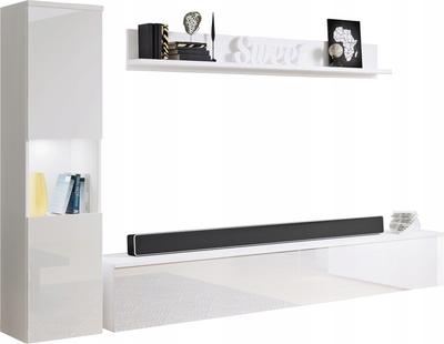 3-piece Wall Unit for the Living Room, Glossy Fronts, Column, TV Cabinet 180cm White