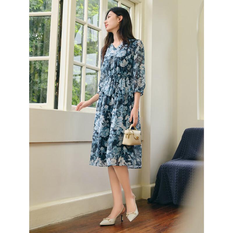 

Annaco Caomu Series Chiffon V-Neck Printed Midi Dress 2XL