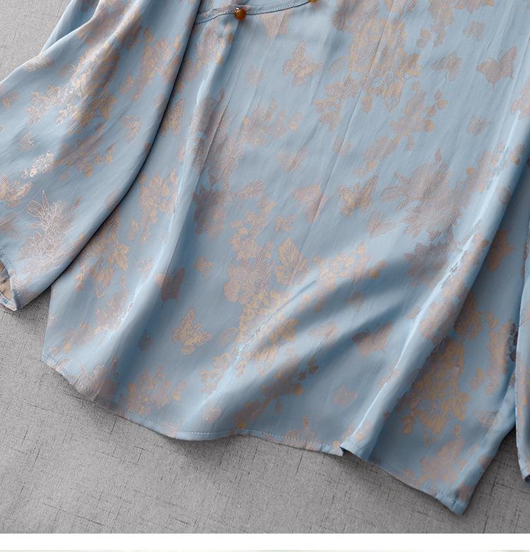 Neues Rayon Chinesisches Jacquard Sommerhemd im Nationalen Stil mit schrägem Knopfleisten