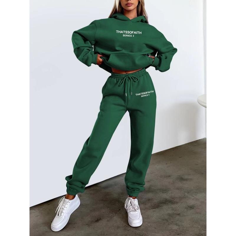 Felpa con cappuccio da donna popolare con stampa di lettere Set casual alla moda in pile