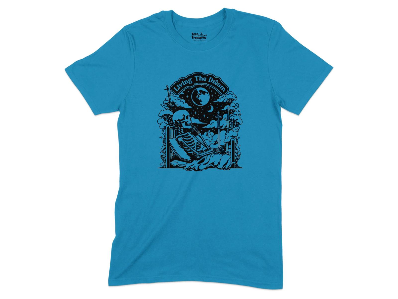 Living The Dream Skeleton with Moon Stars Graphic T-Shirt S