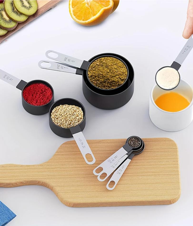 8PCS plastic measuring cup Spoon Set Stainless Steel handle Kitchen Baking Tools Accessories Weighing gadgets