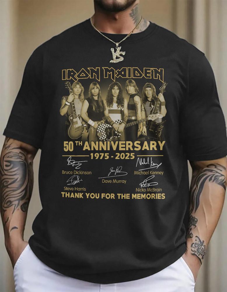 Iron Maiden 50th Anniversary Vintage Rock Music Shirt 1975 2025 Men T-shirt