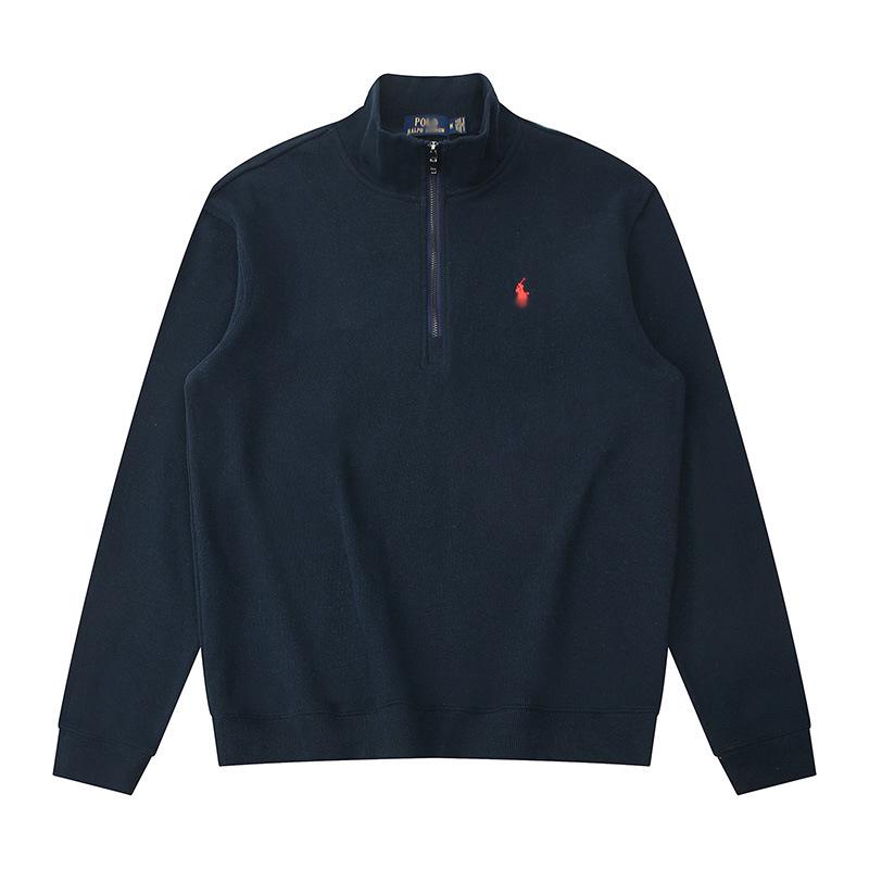 Men's Half-Zip Stand Collar Polo Hoodie with Small Horse Embroidery & Long Sleeves