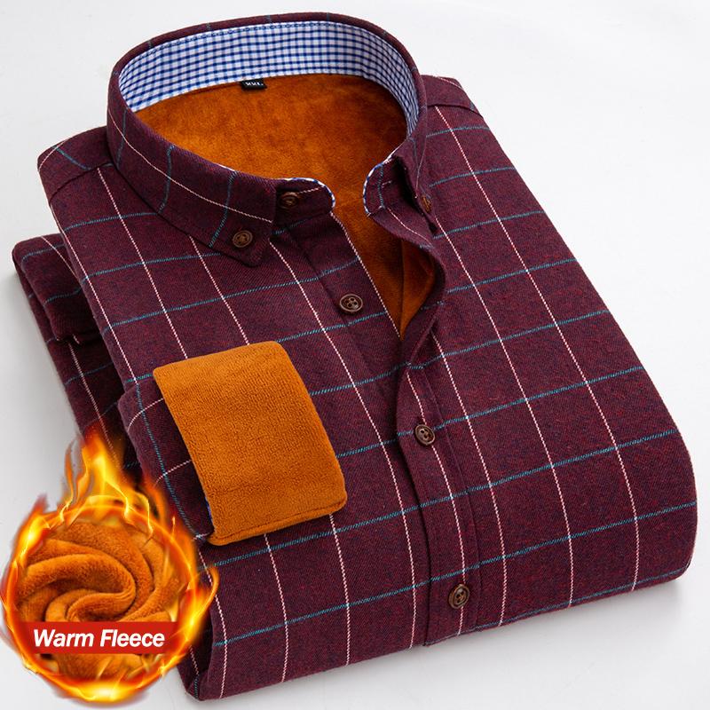Warmes Hemd Winter Herren Fleece Klassisch Kariert Langarmhemden Komfort Slim Lässig Business Plüsch Samt Verdicken Hemd Kleid
